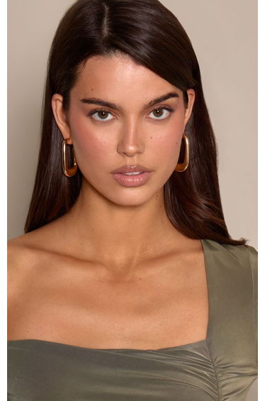 Gold Smooth Chunky Rectangular Hoop Earrings