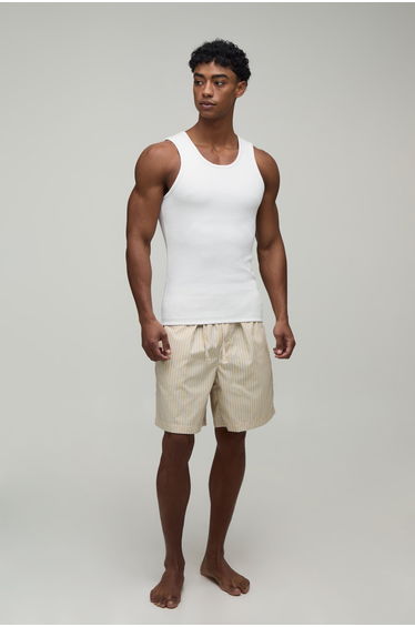 Ribbed Muscle Fit Vest & Baggy Lounge Short Set - yellow