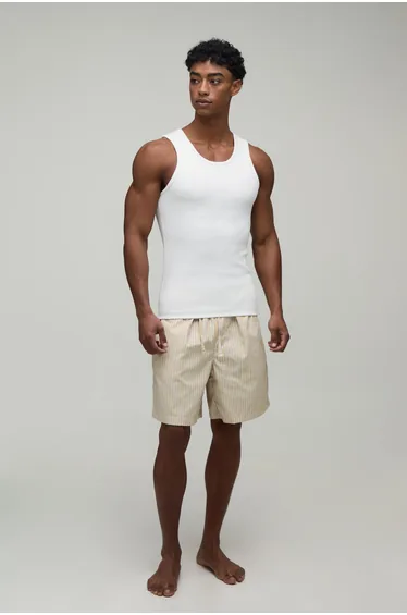 Ribbed Muscle Fit Vest & Baggy Lounge Short Set - yellow