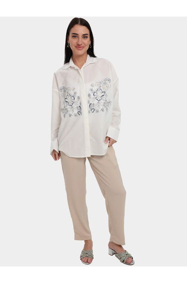 Floral Embroidered Shirt and Trousers Modest Set
