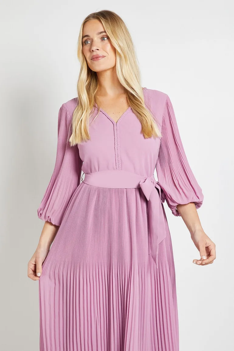 Petite Chiffon Plait Detail Pleated Midi Dress - 1