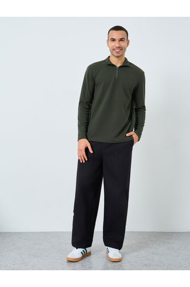 Pebble Textured Relaxed Fit Quarter Zip Sweatshirt