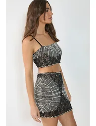 Contrast Lace Embellished Mini Skirt - 1