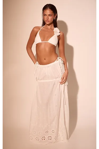 White Broderie Beach Maxi Skirt