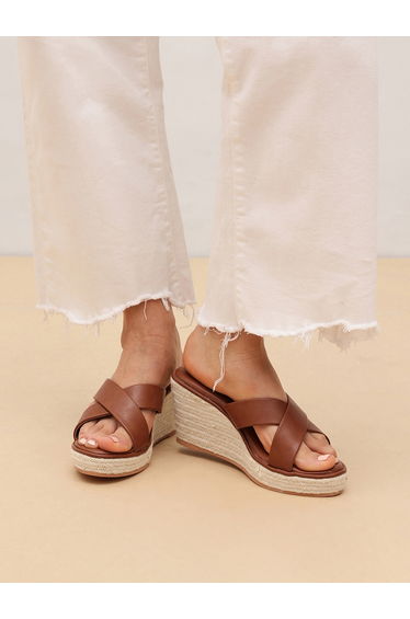 Women Espadrille Wedge Sandals with Crisscross Strap