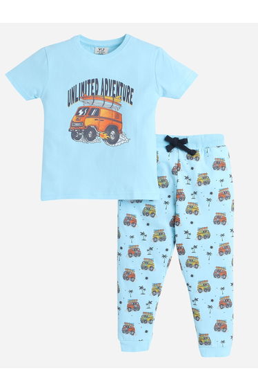 Graphic Print T-Shirt and All-Over Printed Pyjama Set