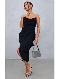 Black Chiffon Corset Bandeau Draped Midi Dress - 1