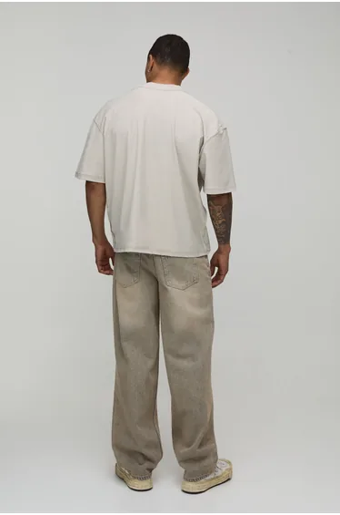 Oversized Boxy Dove Print Exposed Seam T-Shirt - stone