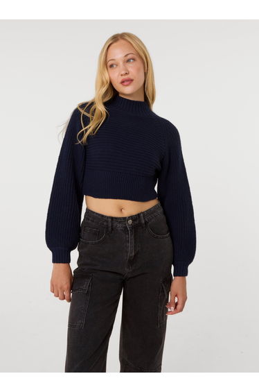 High Neck Knitted Crop Jumper