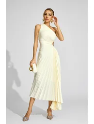 Pound Apricot One Shoulder Pleated Dress - 3