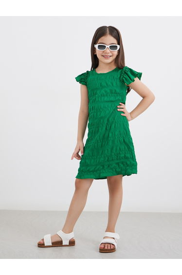 Girls Green Textured Knit Dress