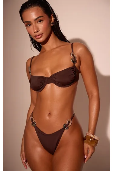 Chocolate Ring Trim Underwire Bikini Top