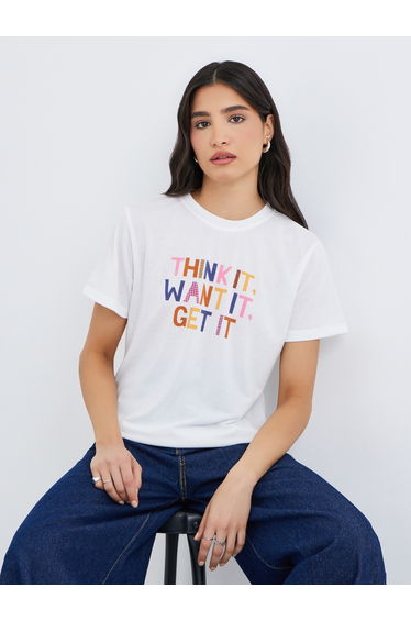 Slogan Print Round Neck T-Shirt