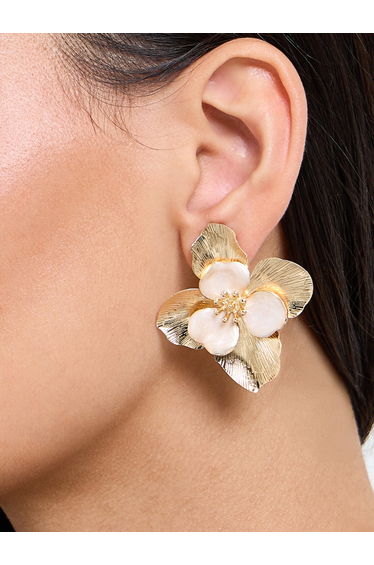 Gold Flower Enamel Earrings