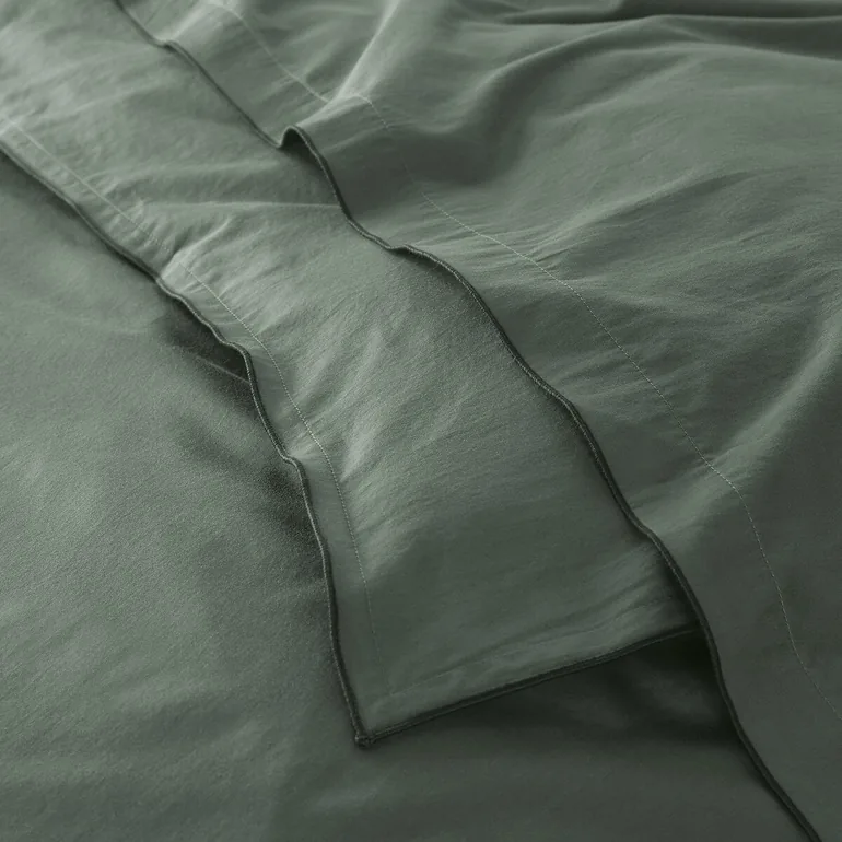 شرشف سرير قطن ساتان مغسول سادة بحواف مطاطية - 5