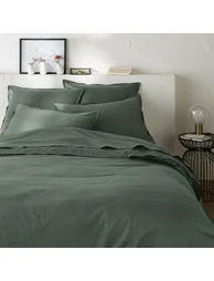 شرشف سرير قطن ساتان مغسول سادة بحواف مطاطية - 4