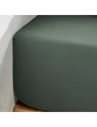 شرشف سرير قطن ساتان مغسول سادة بحواف مطاطية - 3