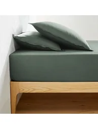 شرشف سرير قطن ساتان مغسول سادة بحواف مطاطية - 2