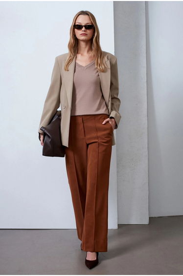 Dilvin Women's High-Waist Wide-Leg Faux Leather Trousers