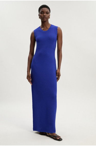 Textured Stitch Wrap Back Knitted Maxi Dress