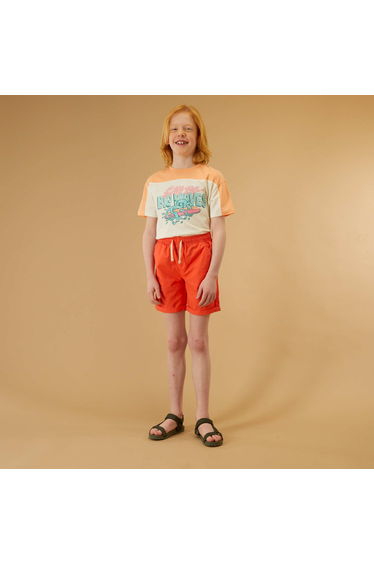 Straight-cut block colour Bermuda shorts RED