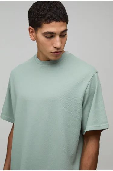 Relaxed Fit Waffle T-Shirt - dusty green