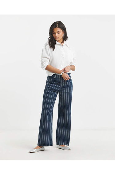 Striped Blue Wide Leg Jeans