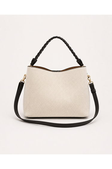 Canvas Textured Hand and Shoulder Bag - Stylish Design with Knitted Handle