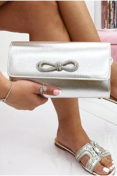 Lemonade Crystal Sassy Bow Bag Silver