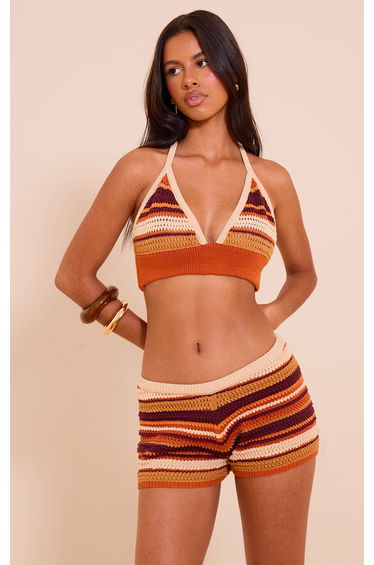 Petite Orange Striped Knit Hotpants