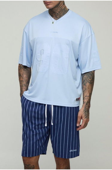 Tall Oversized Boxy Hockey Applique T-Shirt & Airtex Shorts Set