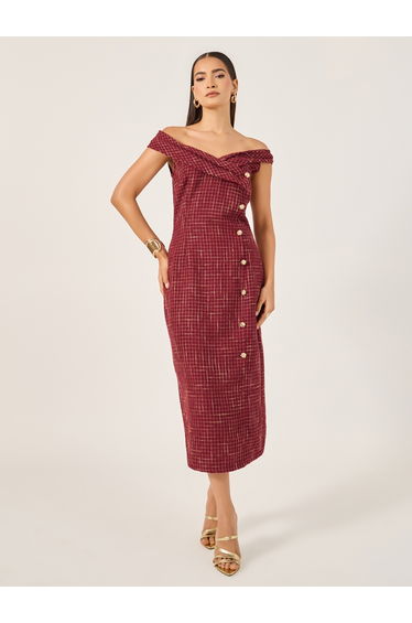 Tweed Sleeveless Off Shoulder Sheath Dress