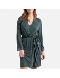 Lace-Trim Kimono with Tie Belt - 1