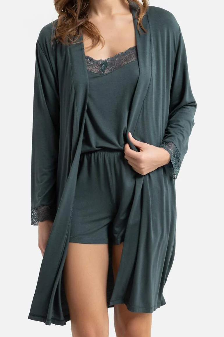 Lace-Trim Kimono with Tie Belt