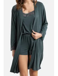 Lace-Trim Kimono with Tie Belt