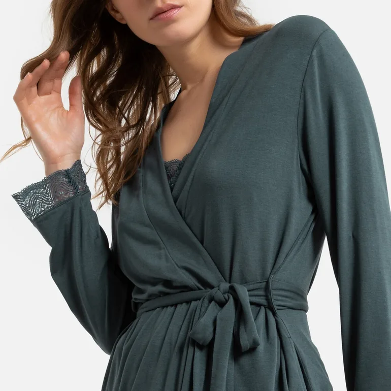 Lace-Trim Kimono with Tie Belt - 2