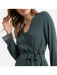 Lace-Trim Kimono with Tie Belt - 2