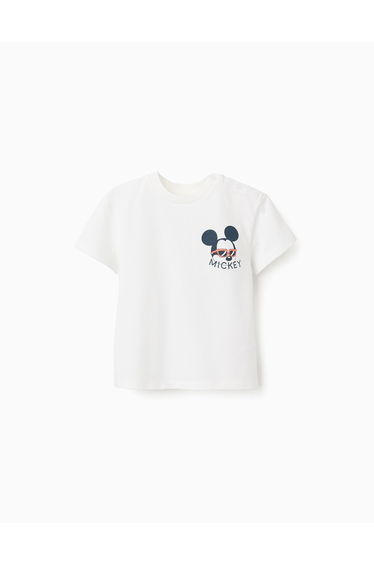 Cotton T-Shirt With Mickey Prints For Baby Boys, White
