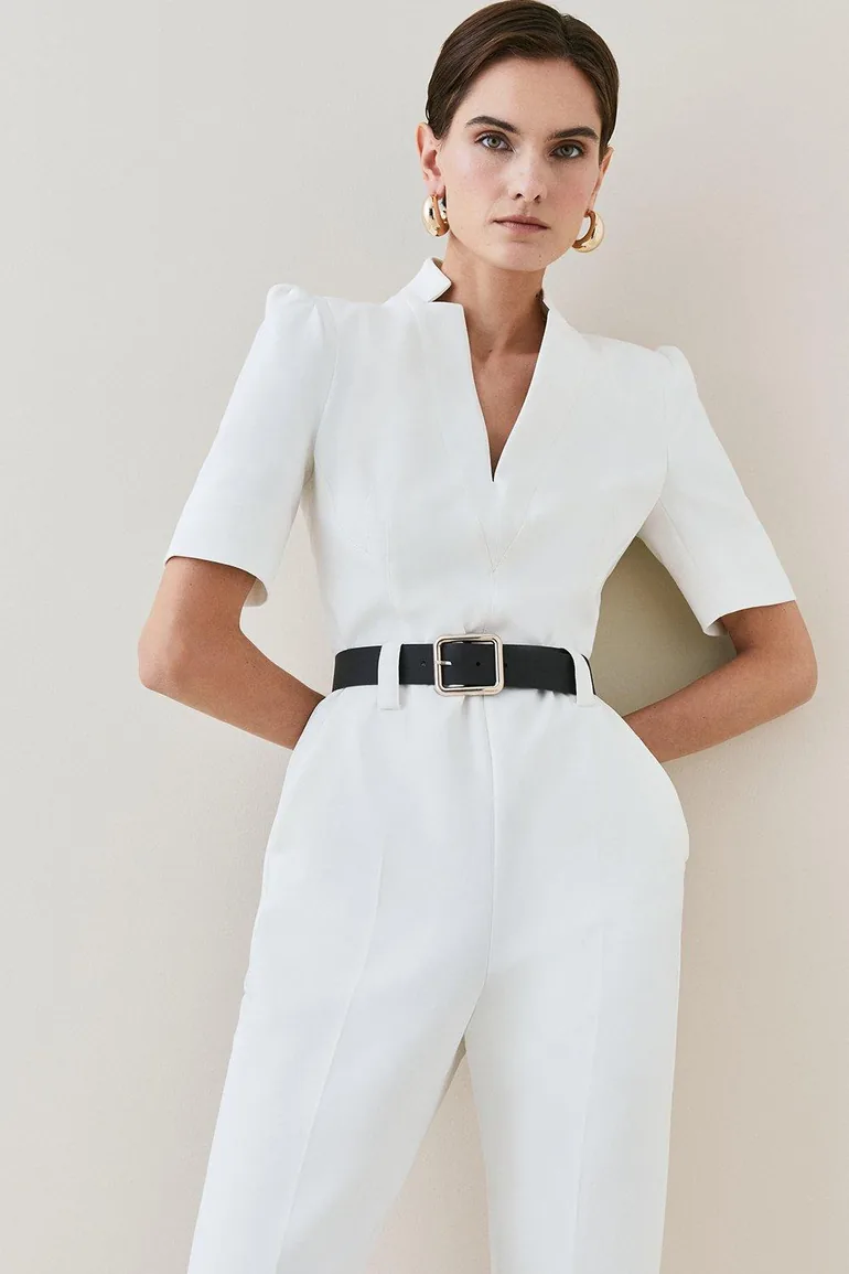 Structured Crepe Forever Belted Jumpsuit - 1