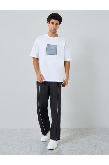Men White Graphic Print Oversized T-Shirt