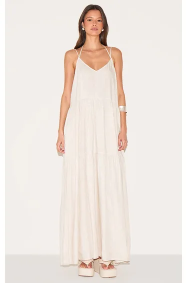 فستان ماكسي مزموم بحمالات رفيعة