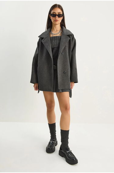 LUCCI Oversized Midi Coat with Button Closure
