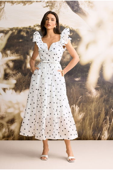 Kelsey Heart Print Ruffle Sleeve Dress