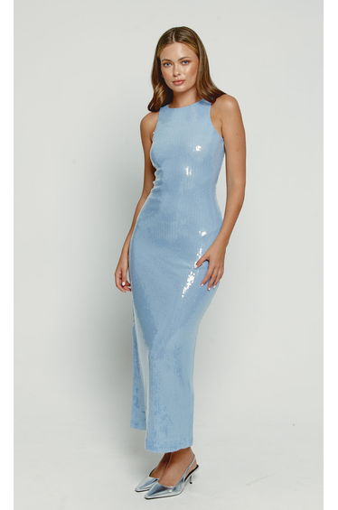 Baby Blue Sequin Racerback Midaxi Dress