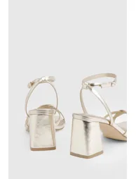 Block Heel Cross Over Strappy Heels - gold - 3