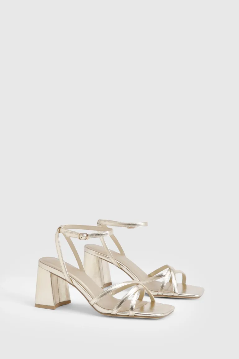 Block Heel Cross Over Strappy Heels - gold - 1