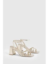 Block Heel Cross Over Strappy Heels - gold - 1