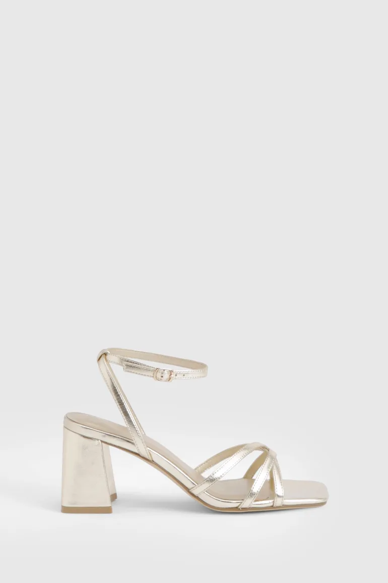 Block Heel Cross Over Strappy Heels - gold - 2