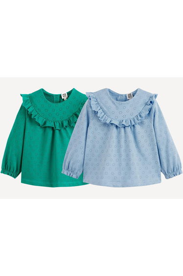 Pack of 2 T-Shirts with Ruffle and Long Sleeves