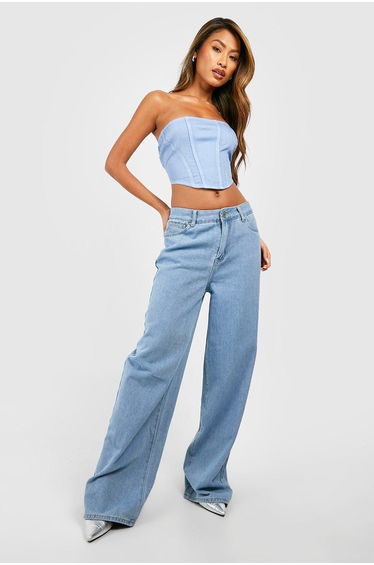 Seam Detail Longline Corset Top - light blue